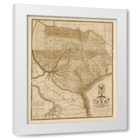 Map of Texas with parts of the adjoining states, 1837 - Decorative Sepia White Modern Wood Framed Art Print by Tanner, Henry Schenck