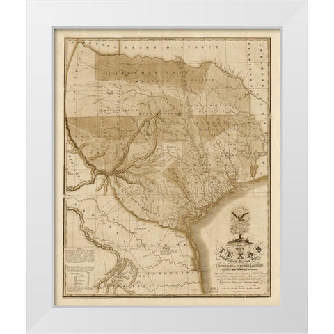 Map of Texas with parts of the adjoining states, 1837 - Decorative Sepia White Modern Wood Framed Art Print by Tanner, Henry Schenck