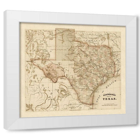 Schonbergs map of Texas, 1866 White Modern Wood Framed Art Print by Schonberg & Co.