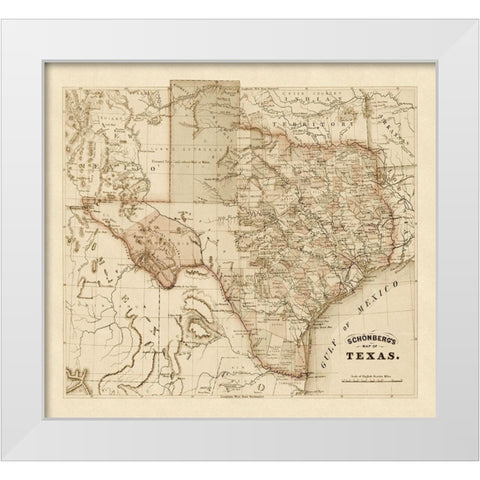Schonbergs map of Texas, 1866 White Modern Wood Framed Art Print by Schonberg & Co.