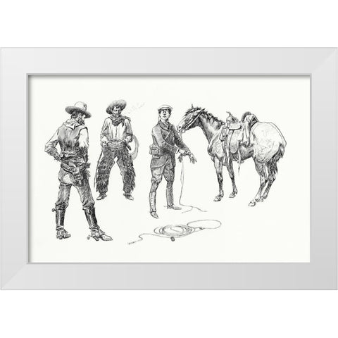 The Initiation of the Tenderfoot, 1899 White Modern Wood Framed Art Print by Russell, Charles Marion