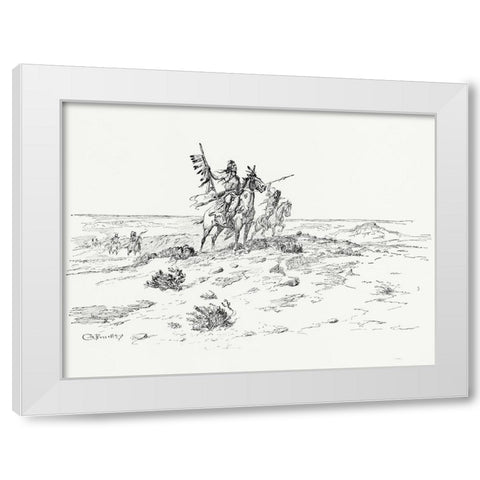 The Indian of the Plains as he was, 1899 White Modern Wood Framed Art Print by Russell, Charles Marion
