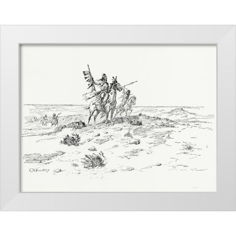 The Indian of the Plains as he was, 1899 White Modern Wood Framed Art Print by Russell, Charles Marion