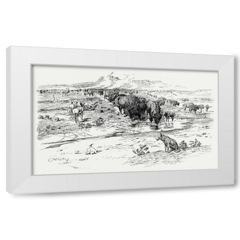 Natures Cattle, 1899 White Modern Wood Framed Art Print by Russell, Charles Marion