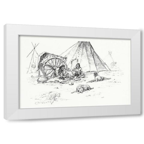The Last of the Buffalo, 1899 White Modern Wood Framed Art Print by Russell, Charles Marion