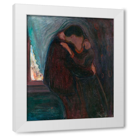 The Kiss, 1897 White Modern Wood Framed Art Print by Munch, Edvard