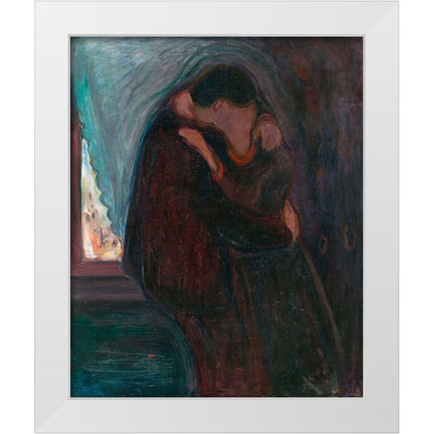 The Kiss, 1897 White Modern Wood Framed Art Print by Munch, Edvard