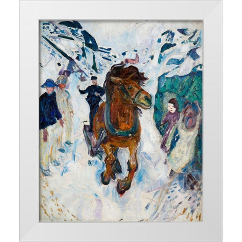 Galloping Horse, 1910-1912 White Modern Wood Framed Art Print by Munch, Edvard