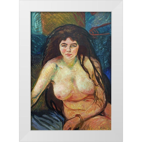 Female Nude; The Beast, 1902 White Modern Wood Framed Art Print by Munch, Edvard