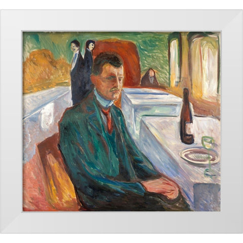 Self-Portrait with a Bottle of Wine, 1906 White Modern Wood Framed Art Print by Munch, Edvard