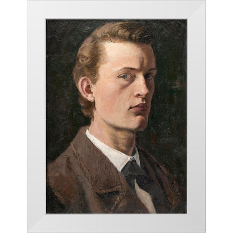 Self-Portrait , 1882 White Modern Wood Framed Art Print by Munch, Edvard