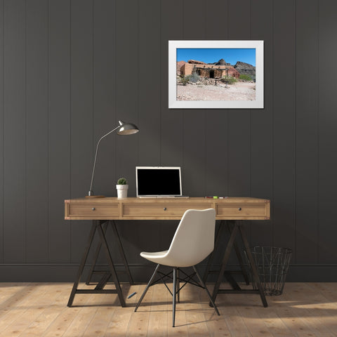 Abandoned movie set along the Rio Grande River in Big Bend Ranch State Park in lower Brewster County White Modern Wood Framed Art Print by Highmith, Carol