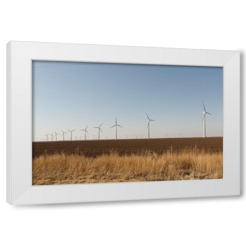 A wind-turbine farm near the city of Snyder in Scurry County, TX White Modern Wood Framed Art Print by Highmith, Carol