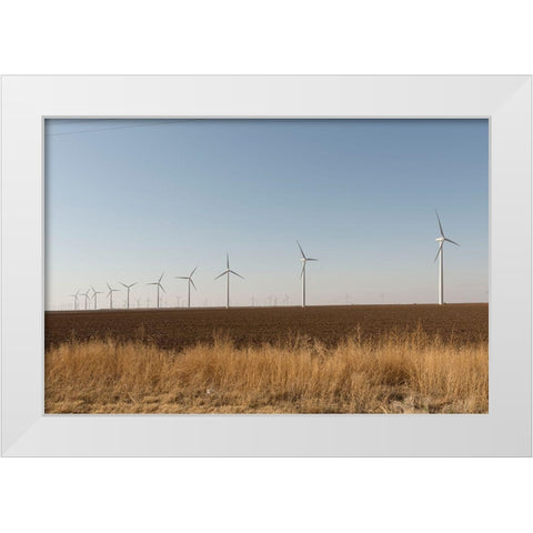 A wind-turbine farm near the city of Snyder in Scurry County, TX White Modern Wood Framed Art Print by Highmith, Carol