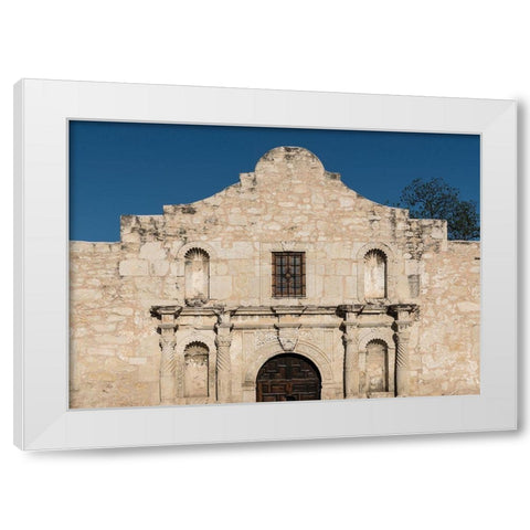 Doorway to the Alamo, an 18th-century mission church in San Antonio, TX White Modern Wood Framed Art Print by Highmith, Carol