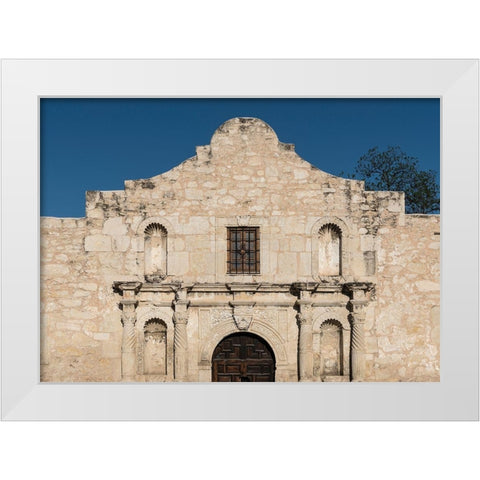 Doorway to the Alamo, an 18th-century mission church in San Antonio, TX White Modern Wood Framed Art Print by Highmith, Carol
