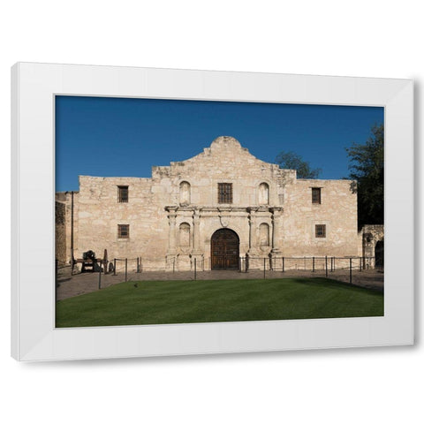 Doorway to the Alamo, an 18th-century mission church in San Antonio, TX White Modern Wood Framed Art Print by Highmith, Carol