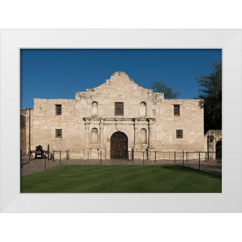 Doorway to the Alamo, an 18th-century mission church in San Antonio, TX White Modern Wood Framed Art Print by Highmith, Carol