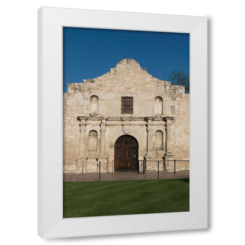 Doorway to the Alamo, an 18th-century mission church in San Antonio, TX White Modern Wood Framed Art Print by Highmith, Carol