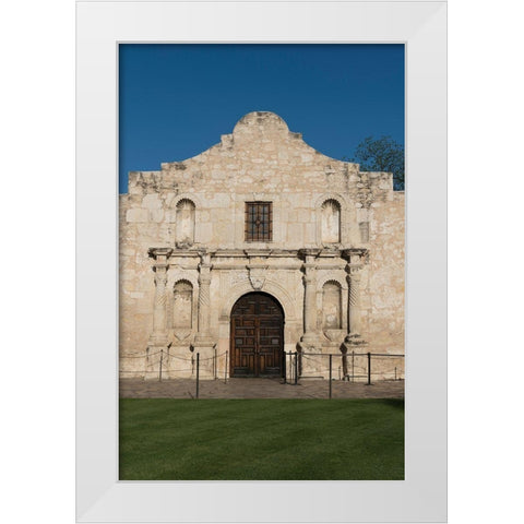 Doorway to the Alamo, an 18th-century mission church in San Antonio, TX White Modern Wood Framed Art Print by Highmith, Carol