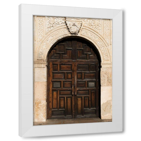 Doorway to the Alamo, an 18th-century mission church in San Antonio, TX White Modern Wood Framed Art Print by Highmith, Carol