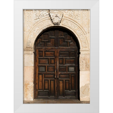 Doorway to the Alamo, an 18th-century mission church in San Antonio, TX White Modern Wood Framed Art Print by Highmith, Carol