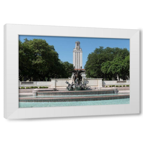 Littlefield Fountain at the University of Texas at Austin, with the historic University of Texas Tow White Modern Wood Framed Art Print by Highmith, Carol
