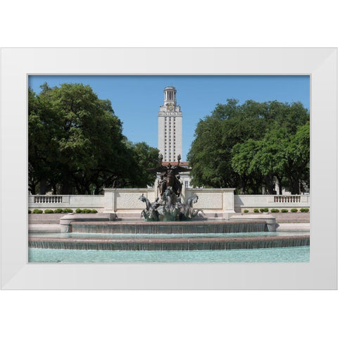 Littlefield Fountain at the University of Texas at Austin, with the historic University of Texas Tow White Modern Wood Framed Art Print by Highmith, Carol