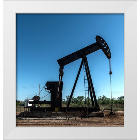A pumpjack in Wichita County, TX White Modern Wood Framed Art Print by Highmith, Carol