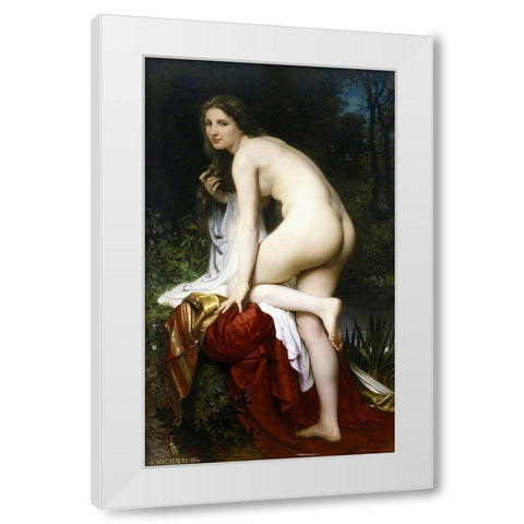 Baigneuse White Modern Wood Framed Art Print by Bouguereau, William-Adolphe