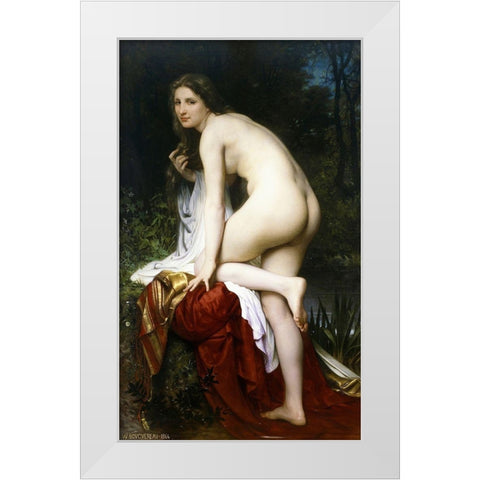 Baigneuse White Modern Wood Framed Art Print by Bouguereau, William-Adolphe