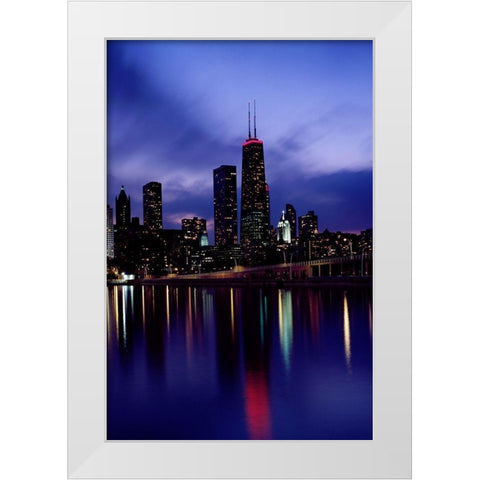 Skyline at dusk Chicago Illinois White Modern Wood Framed Art Print by Highsmith, Carol