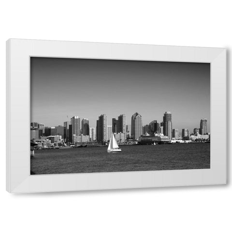 Skyline of San Diego California Black and White White Modern Wood Framed Art Print by Highsmith, Carol