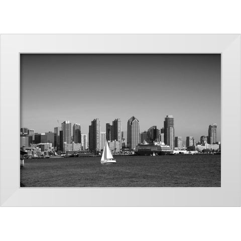 Skyline of San Diego California Black and White White Modern Wood Framed Art Print by Highsmith, Carol
