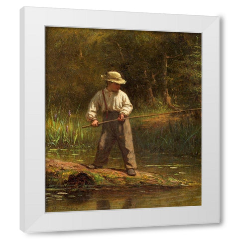 Boy Fishing White Modern Wood Framed Art Print by Johnson, Eastman