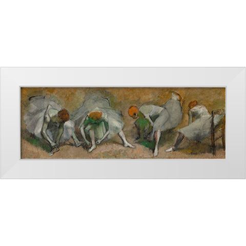 Frieze of Dancers White Modern Wood Framed Art Print by Degas, Edgar