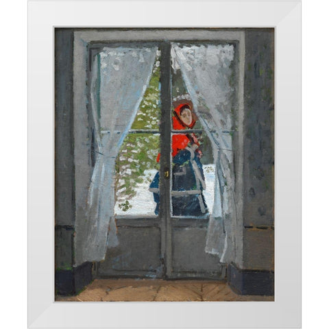 The Red Kerchief White Modern Wood Framed Art Print by Monet, Claude