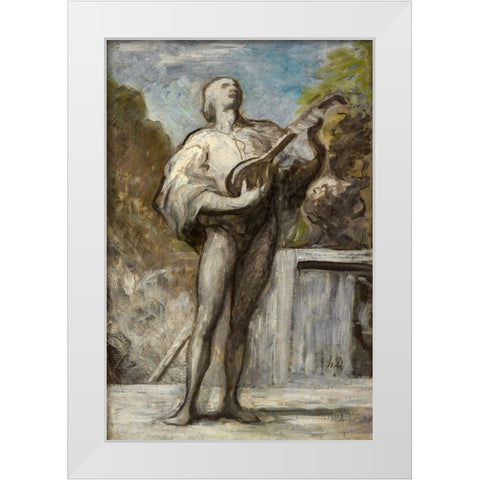 The Troubadour White Modern Wood Framed Art Print by Daumier, Honore