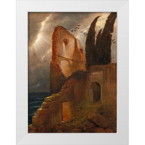 Ruin by the Sea White Modern Wood Framed Art Print by Bocklin, Arnold