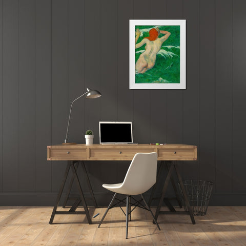 In the Waves Dans les Vagues White Modern Wood Framed Art Print by Gauguin, Paul