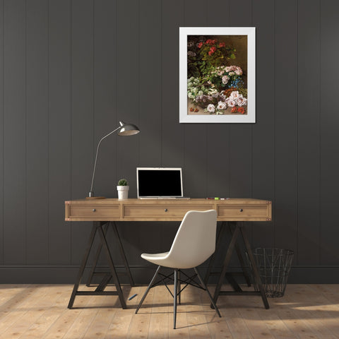 Spring Flowers White Modern Wood Framed Art Print by Monet, Claude