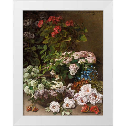 Spring Flowers White Modern Wood Framed Art Print by Monet, Claude