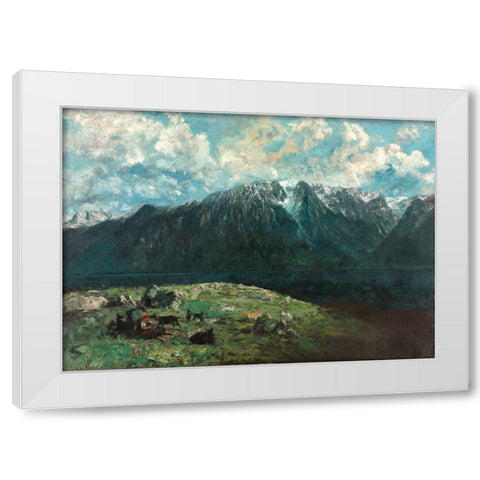 Panoramic View of the Alps, Les Dents du Midi White Modern Wood Framed Art Print by Courbet, Gustave