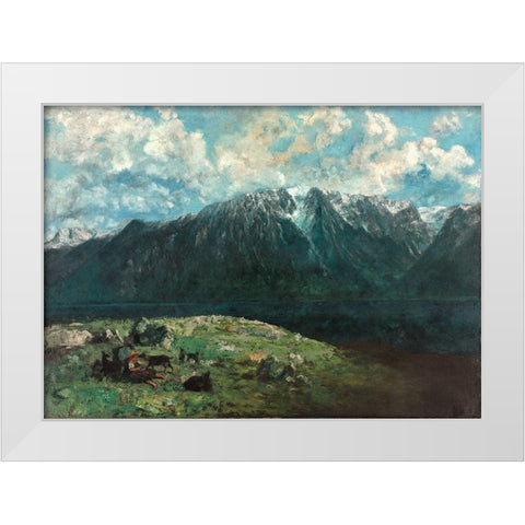 Panoramic View of the Alps, Les Dents du Midi White Modern Wood Framed Art Print by Courbet, Gustave
