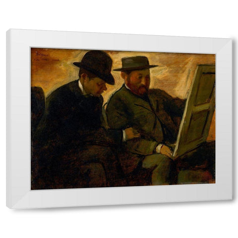 Paul Lafond and Alphonse Cherfils Examining a Painting White Modern Wood Framed Art Print by Degas, Edgar