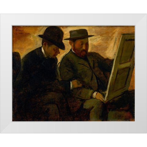 Paul Lafond and Alphonse Cherfils Examining a Painting White Modern Wood Framed Art Print by Degas, Edgar