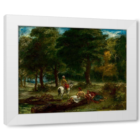 Greek Cavalry Men Resting in Forest White Modern Wood Framed Art Print by Delacroix, Eugene