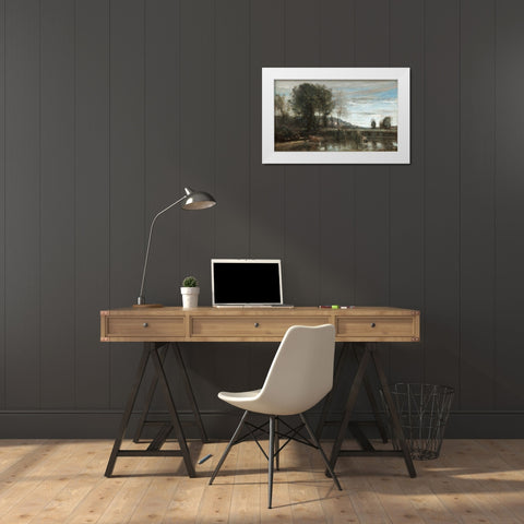 Pond at Ville-dAvray White Modern Wood Framed Art Print by Corot, Jean Baptiste Camille
