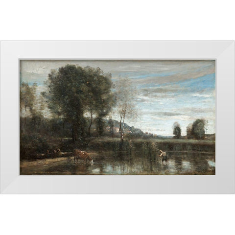 Pond at Ville-dAvray White Modern Wood Framed Art Print by Corot, Jean Baptiste Camille