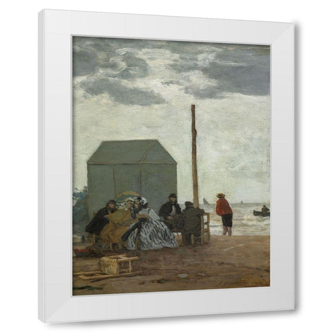 The Beach at Deauville White Modern Wood Framed Art Print by Boudin, Eugene